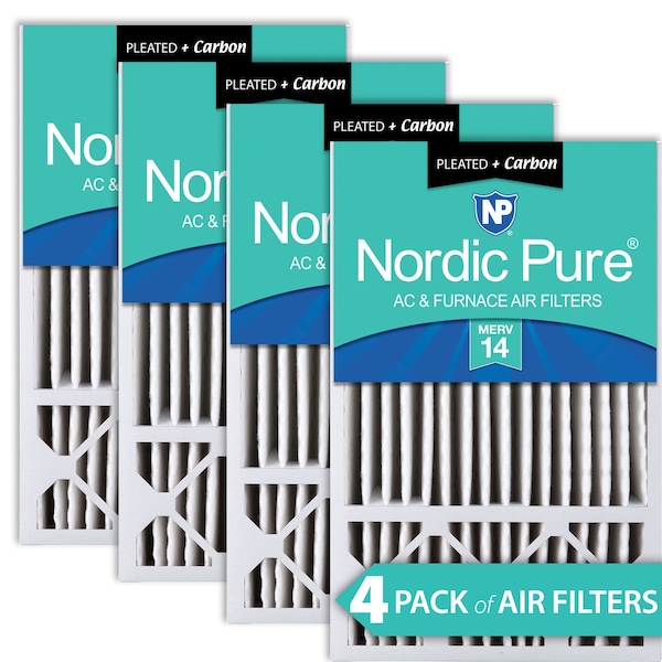 Nordic Pure 16x25x5 Plus Carbon Pleated Air Filter, High Capacity, MERV 14, 4 PK - 16X25X5HM14+C-4