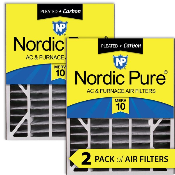 Nordic Pure 20x25x5 Plus Carbon Pleated Air Filter, High Capacity, MERV 10, 2 PK - 20X25X5ABPM10C-2