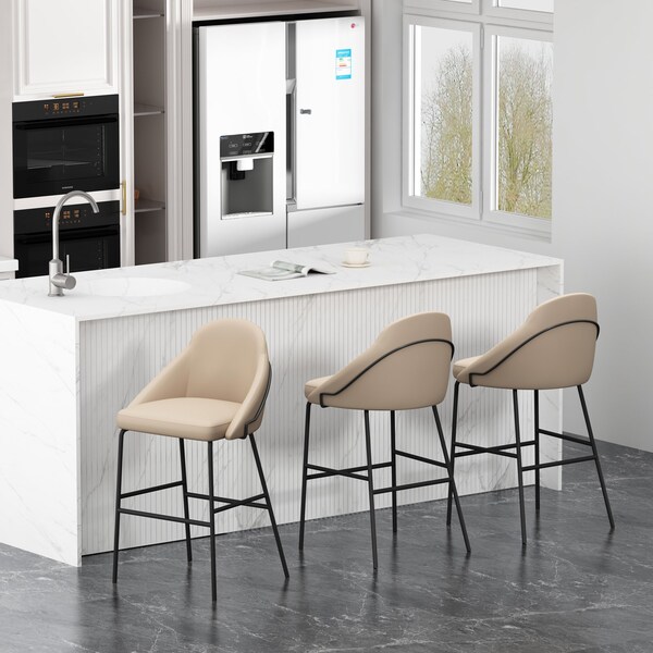 Manhattan Comfort Gracie Barstool in Tan and Black - Set of 3 - 3-BS022-BTN