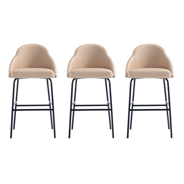 Manhattan Comfort Gracie Barstool in Tan and Black - Set of 3 - 3-BS022-BTN