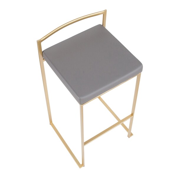 Lumisource Fuji Barstool in Gold with Grey Faux Leather, PK 2 - B30-FUJI AUGY2