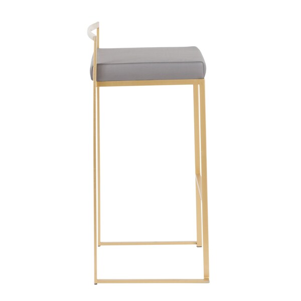 Lumisource Fuji Barstool in Gold with Grey Faux Leather, PK 2 - B30-FUJI AUGY2