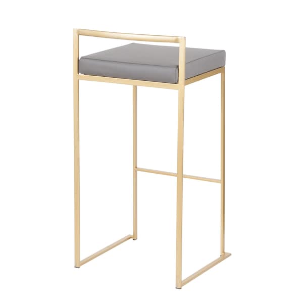 Lumisource Fuji Barstool in Gold with Grey Faux Leather, PK 2 - B30-FUJI AUGY2