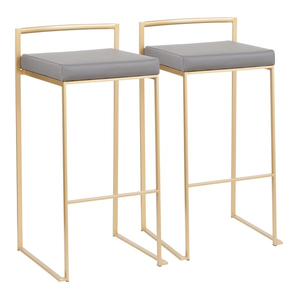 Lumisource Fuji Barstool in Gold with Grey Faux Leather, PK 2 - B30-FUJI AUGY2