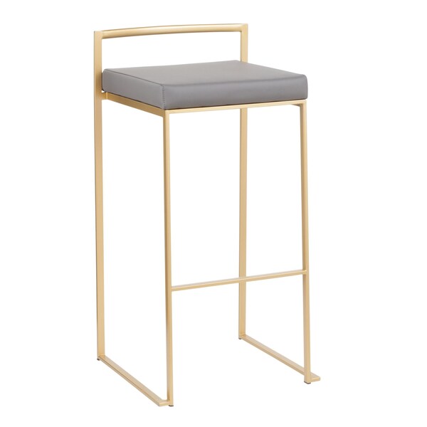 Lumisource Fuji Barstool in Gold with Grey Faux Leather, PK 2 - B30-FUJI AUGY2