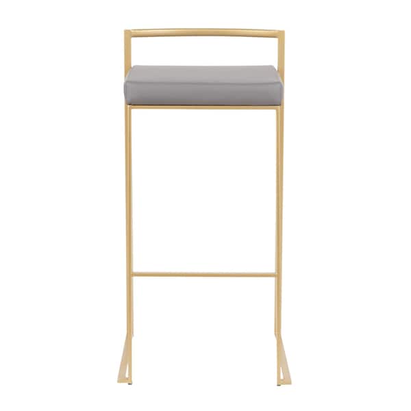 Lumisource Fuji Barstool in Gold with Grey Faux Leather, PK 2 - B30-FUJI AUGY2