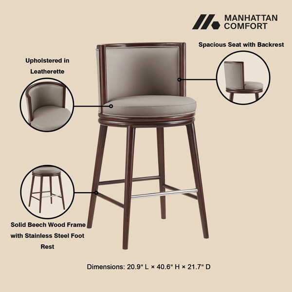 Manhattan Comfort Evalyn Barstool in Taupe - Set of 2 - 2-BS024-TP