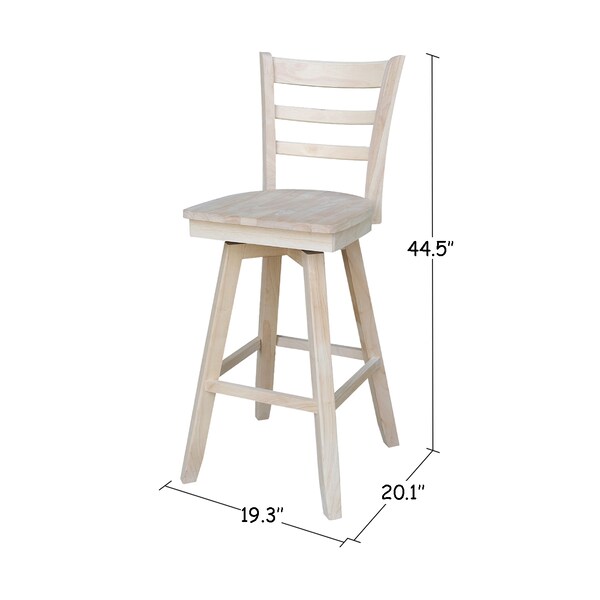 International Concepts Emily Bar Height Stool, 30" Seat Height, with Swivel, Unfinished - S-6173SW