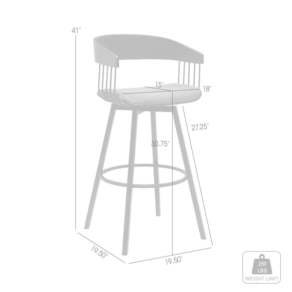 Armen Living Athena 31in Swivel Black Wood Bar Stool in Blue Fabric with Black Metal - LCATBABLKBLU30