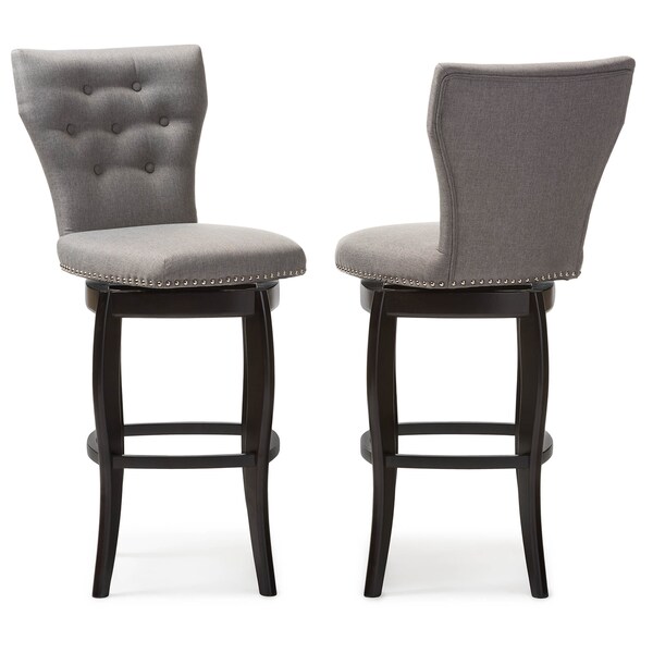 Baxton Studio Leonice Grey Upholstered Button-tufted 29-Inch Swivel Bar Stool - 123-6825