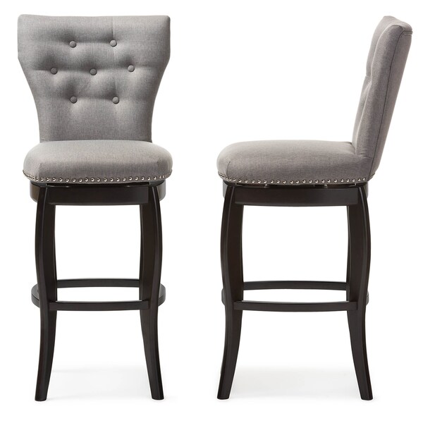 Baxton Studio Leonice Grey Upholstered Button-tufted 29-Inch Swivel Bar Stool - 123-6825