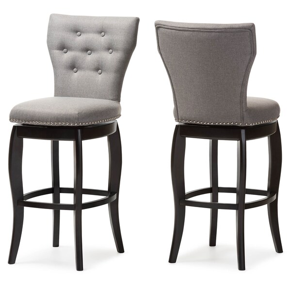 Baxton Studio Leonice Grey Upholstered Button-tufted 29-Inch Swivel Bar Stool - 123-6825