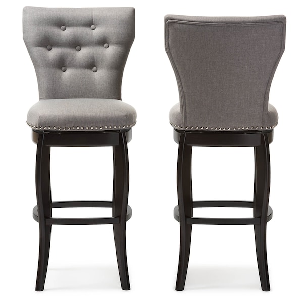 Baxton Studio Leonice Grey Upholstered Button-tufted 29-Inch Swivel Bar Stool - 123-6825