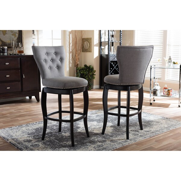 Baxton Studio Leonice Grey Upholstered Button-tufted 29-Inch Swivel Bar Stool - 123-6825