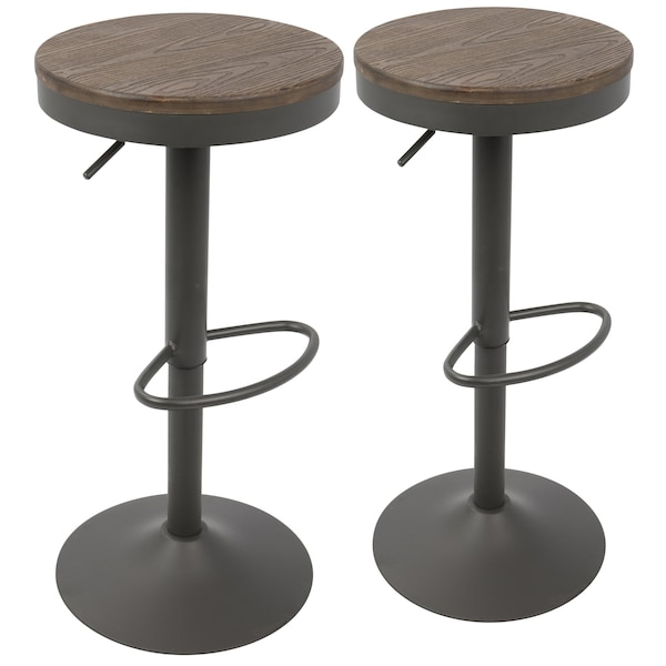 Lumisource Dakota Adjustable Swivel Barstool in Brown and Grey, PK 2 - BS-DAK GY+BN2