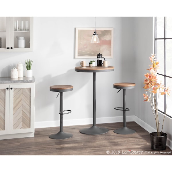 Lumisource Dakota Adjustable Swivel Barstool in Brown and Grey, PK 2 - BS-DAK GY+BN2