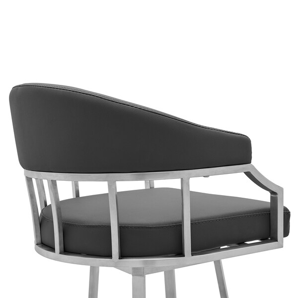 Armen Living Palmdale Swivel Modern Slate Gray Faux Leather 30" Barstool in Brushed Stainless Steel Finish - 721535752195