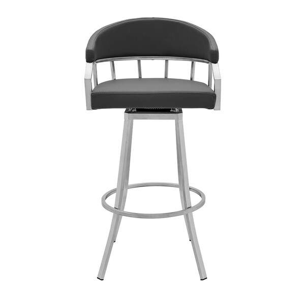 Armen Living Palmdale Swivel Modern Slate Gray Faux Leather 30" Barstool in Brushed Stainless Steel Finish - 721535752195