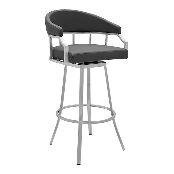 Armen Living Palmdale Swivel Modern Slate Gray Faux Leather 30" Barstool in Brushed Stainless Steel Finish - 721535752195