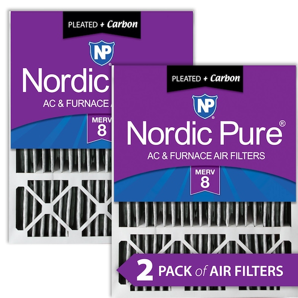 Nordic Pure 20x25x5 Plus Carbon Pleated Air Filter, High Capacity, MERV 8, 2 PK - 20X25X5HPM8C-2