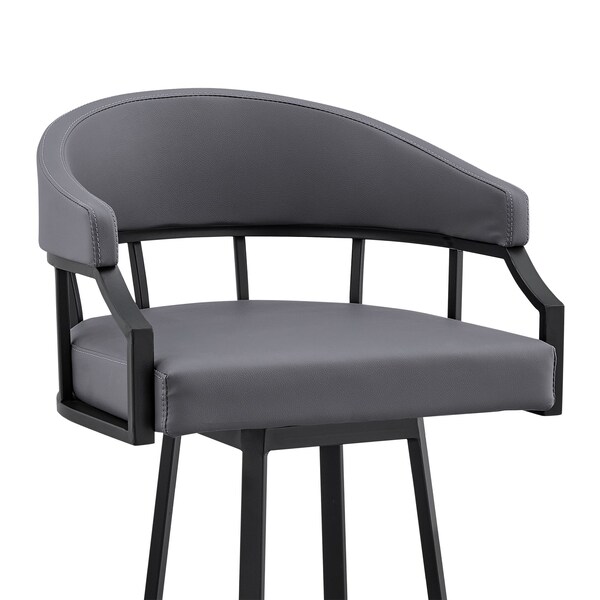 Armen Living Valerie 26" Swivel Slate Gray Faux Leather and Black Metal Bar Stool - LCVLBAMBGR26