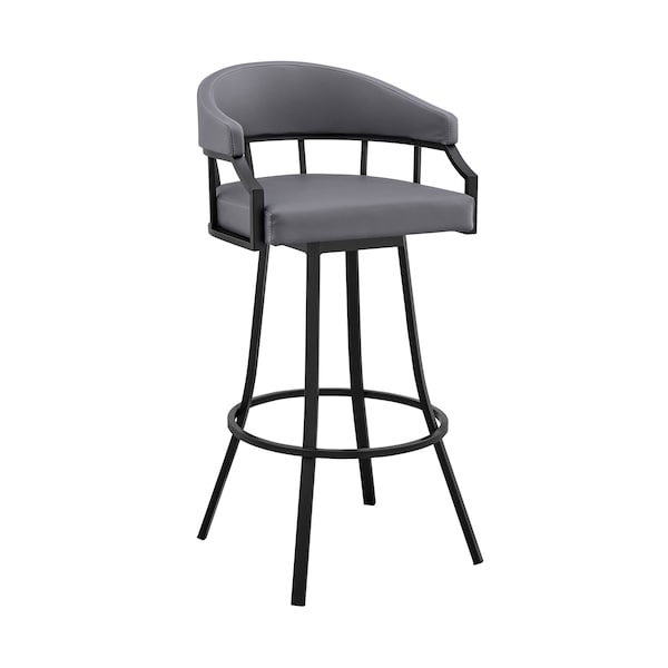 Armen Living Valerie 26" Swivel Slate Gray Faux Leather and Black Metal Bar Stool - LCVLBAMBGR26