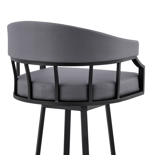 Armen Living Valerie 26" Swivel Slate Gray Faux Leather and Black Metal Bar Stool - LCVLBAMBGR26