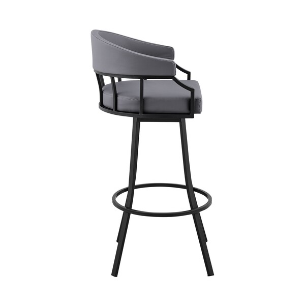 Armen Living Valerie 26" Swivel Slate Gray Faux Leather and Black Metal Bar Stool - LCVLBAMBGR26