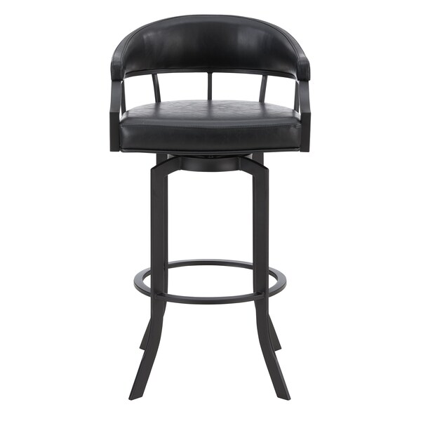 Armen Living Pharaoh Swivel 30" Black Powder Coated and Black Faux Leather Metal Bar Stool - 721535743322
