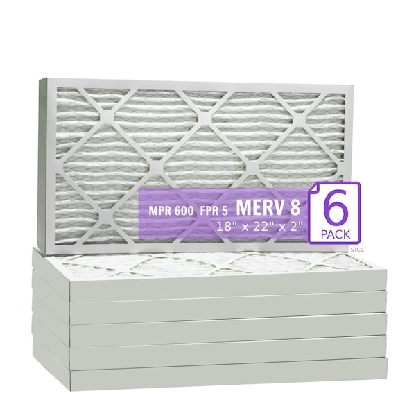 Purolator 18x22x2 Pleated Air Filter, MERV 8, 6 PK - 18X22X2X1 DM (6 PACK)