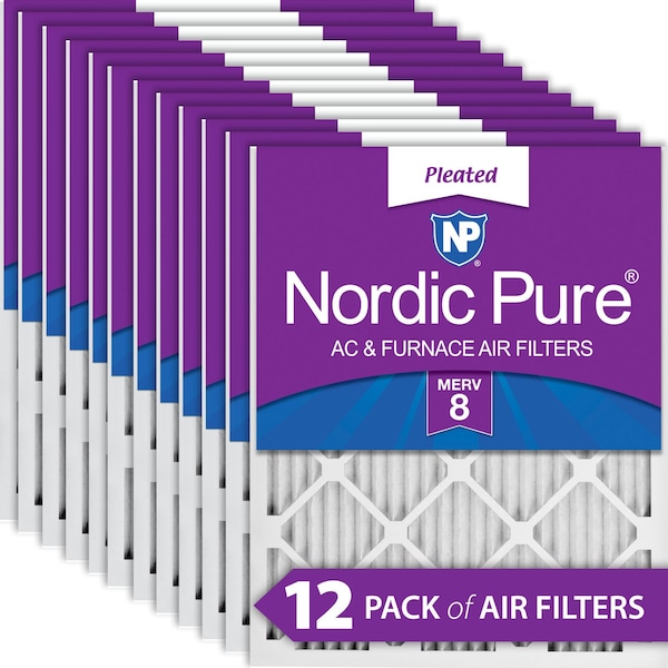 Nordic Pure 20x24x1 Pleated Air Filter, High Capacity, Electrostatically Charged Synthetic Media, MERV 8, 12 PK - 20X24X1M8-12