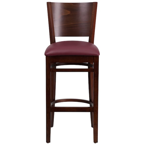 Flash Furniture Wood Barstool, Walnut, Solid Back, Burgund - XU-DG-W0094BAR-WAL-BURV-GG