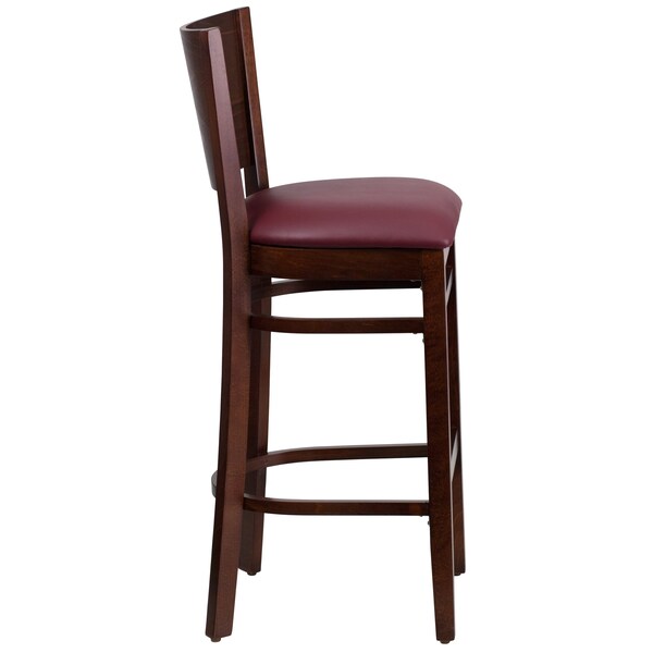 Flash Furniture Wood Barstool, Walnut, Solid Back, Burgund - XU-DG-W0094BAR-WAL-BURV-GG