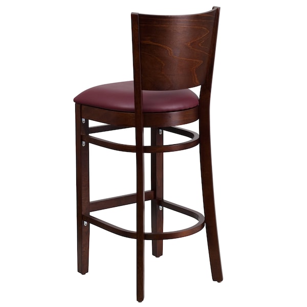 Flash Furniture Wood Barstool, Walnut, Solid Back, Burgund - XU-DG-W0094BAR-WAL-BURV-GG