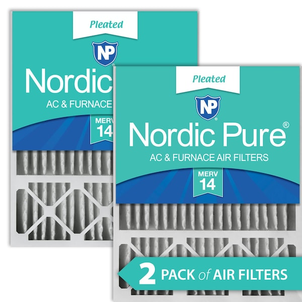 Nordic Pure 16x25x5 Pleated Air Filter, High Capacity, Electrostatically Charged Synthetic Media, MERV 14, 2 PK - 16X25X5HM14-2