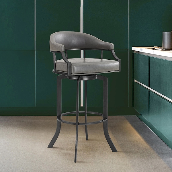 Armen Living Pharaoh Swivel 26" Mineral Finish and Gray Faux Leather Bar Stool - 721535743353