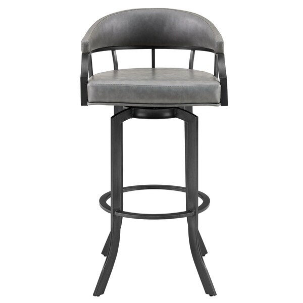 Armen Living Pharaoh Swivel 26" Mineral Finish and Gray Faux Leather Bar Stool - 721535743353