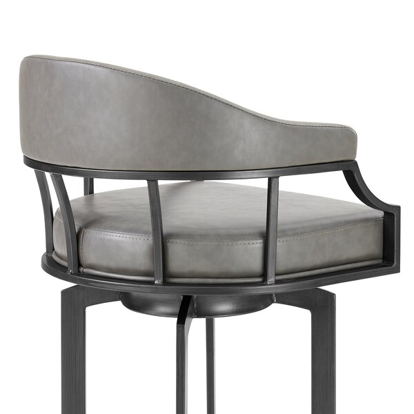 Armen Living Pharaoh Swivel 26" Mineral Finish and Gray Faux Leather Bar Stool - 721535743353