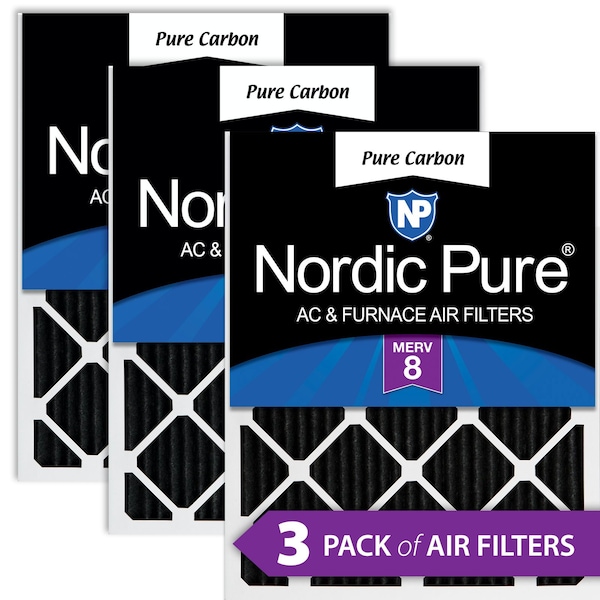Nordic Pure 14x24x1 Pure Carbon Pleated Air Filter, High Capacity, MERV 8, 3 PK - 14X24X1PCP-3
