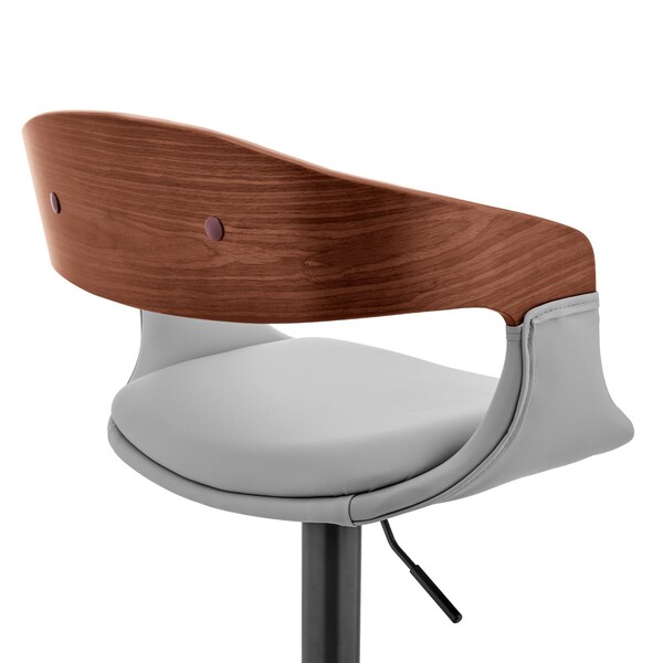 Armen Living Benson Adjustable Gray Faux Leather and Walnut Wood Bar Stool with Black Base - LCBNBAWABLGR