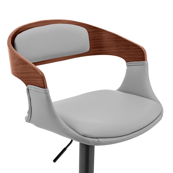 Armen Living Benson Adjustable Gray Faux Leather and Walnut Wood Bar Stool with Black Base - LCBNBAWABLGR