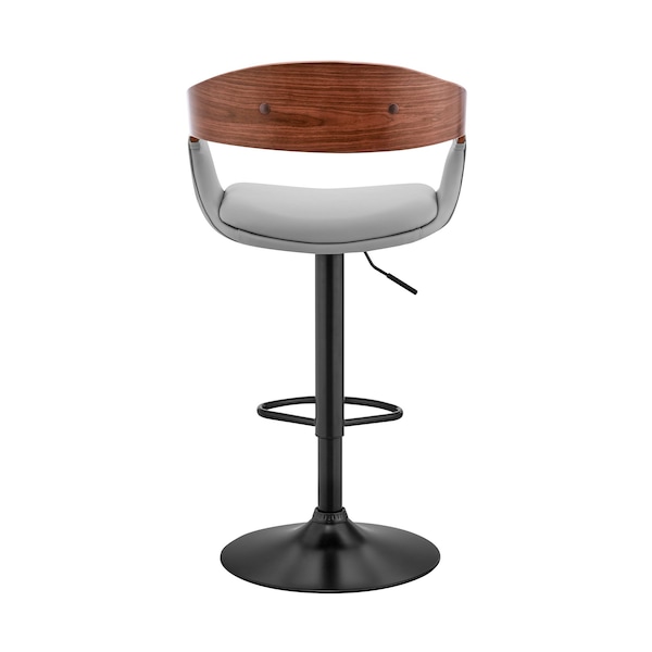 Armen Living Benson Adjustable Gray Faux Leather and Walnut Wood Bar Stool with Black Base - LCBNBAWABLGR