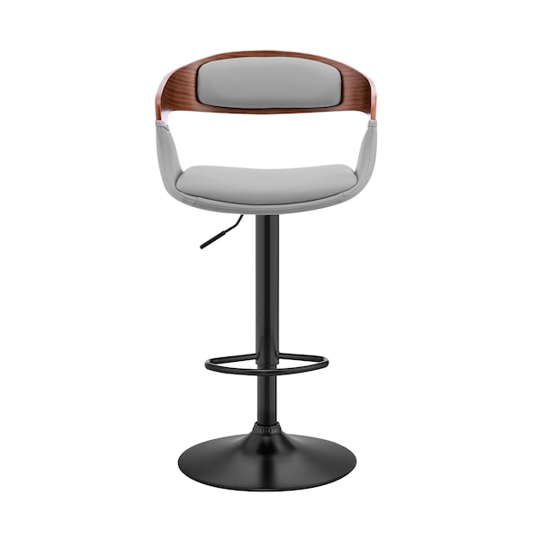 Armen Living Benson Adjustable Gray Faux Leather and Walnut Wood Bar Stool with Black Base - LCBNBAWABLGR