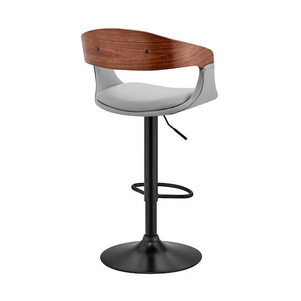 Armen Living Benson Adjustable Gray Faux Leather and Walnut Wood Bar Stool with Black Base - LCBNBAWABLGR