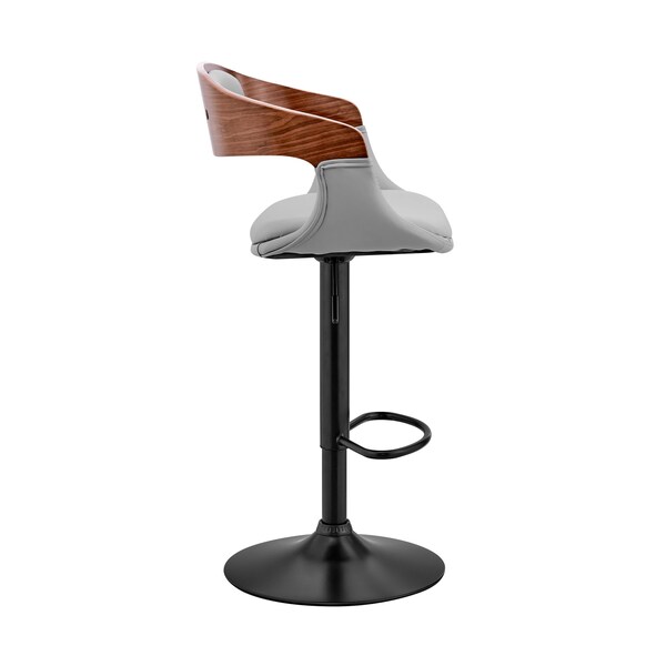 Armen Living Benson Adjustable Gray Faux Leather and Walnut Wood Bar Stool with Black Base - LCBNBAWABLGR