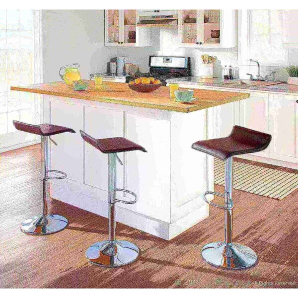 Lumisource Ale Adjustable Swivel Barstool in Brown PU Leather, PK 2 - BS-ALE BN2