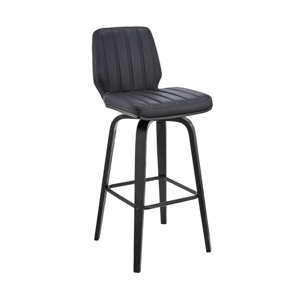 Armen Living Renee 30" Swivel Gray Faux Leather and Black Wood Bar Stool - LCRNBABLGR30