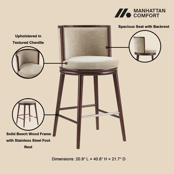 Manhattan Comfort Evalyn Barstool in Natural - Set of 3 - 3-BS024-NA