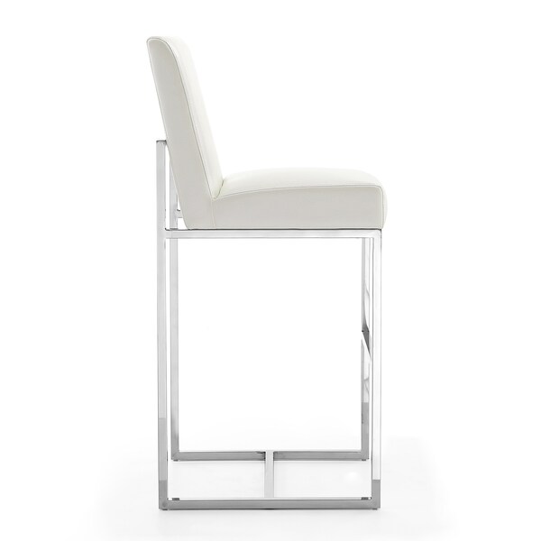 Manhattan Comfort Element 29" Faux Leather Bar Stool in Pearl White and Polished Chrome - BS010-PW