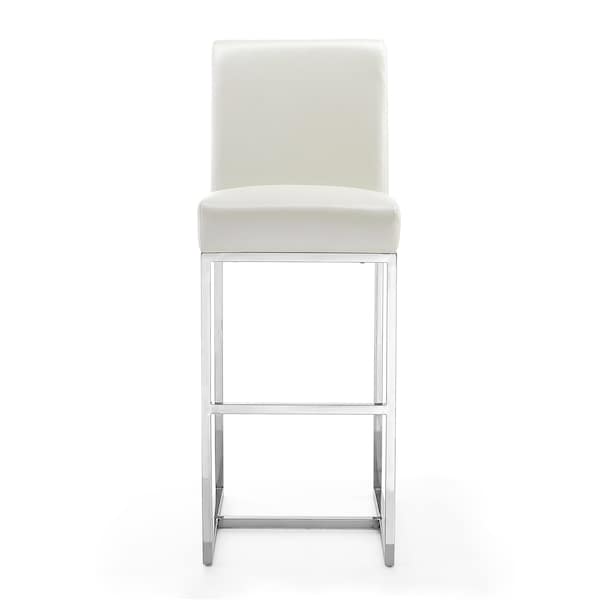 Manhattan Comfort Element 29" Faux Leather Bar Stool in Pearl White and Polished Chrome - BS010-PW